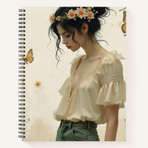 Ethereal Girl with Butterflies in Nature Notebook