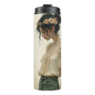 Ethereal Girl with Butterflies in Nature Thermal Tumbler