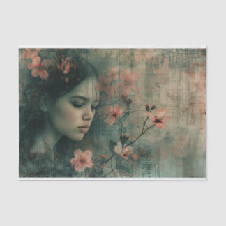 Ethereal Girl with Flowers in a Grunge Look Tissue Paper