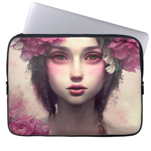 Ethereal Girl with Pink Freckles Laptop Sleeve