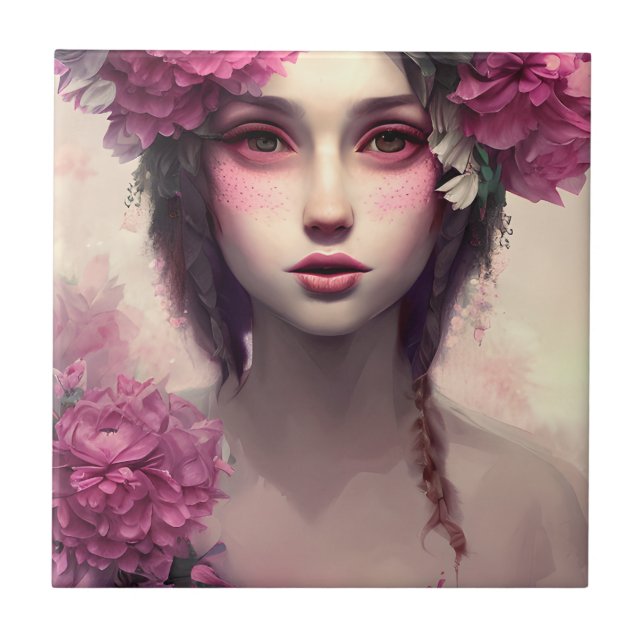 Ethereal Girl with Pink Freckles Tile (Front)