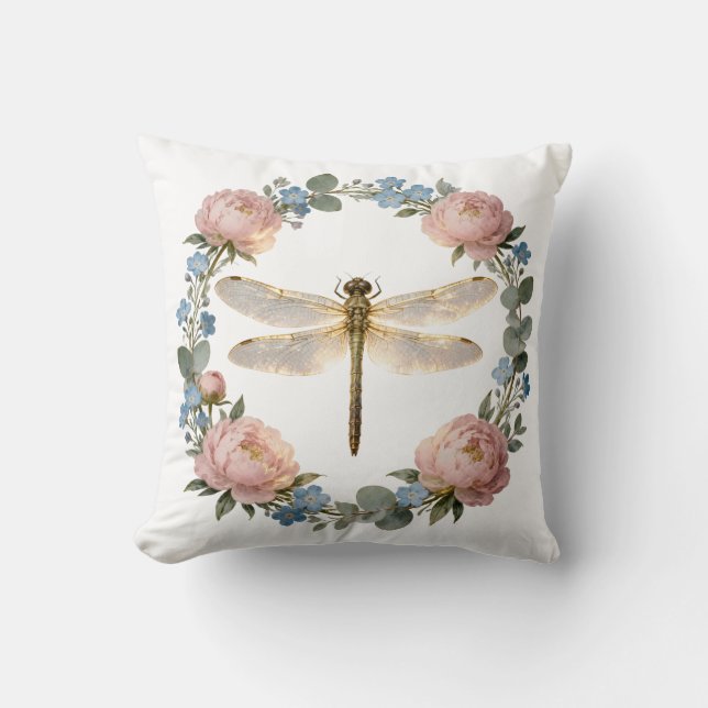 Ethereal Glow Dragonfly Art Throw Pillow (Front)