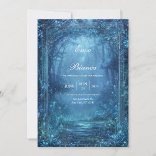 Ethereal Glowing Blue Magic Forest Wedding Invitation