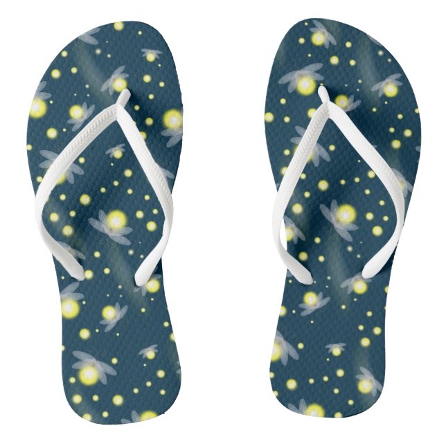 Ethereal Glowing Fireflies at Night Pattern Flip Flops (Footbed)