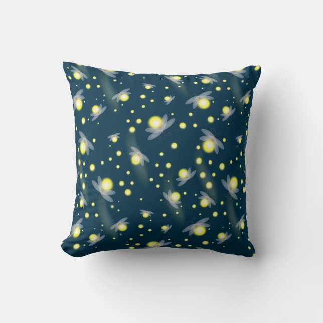 Ethereal Glowing Fireflies at Night Pattern Throw Pillow (Front)