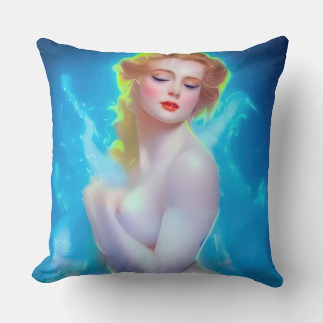 Ethereal Goddess Portrait – Surreal Fantasy Throw Pillow (Front)