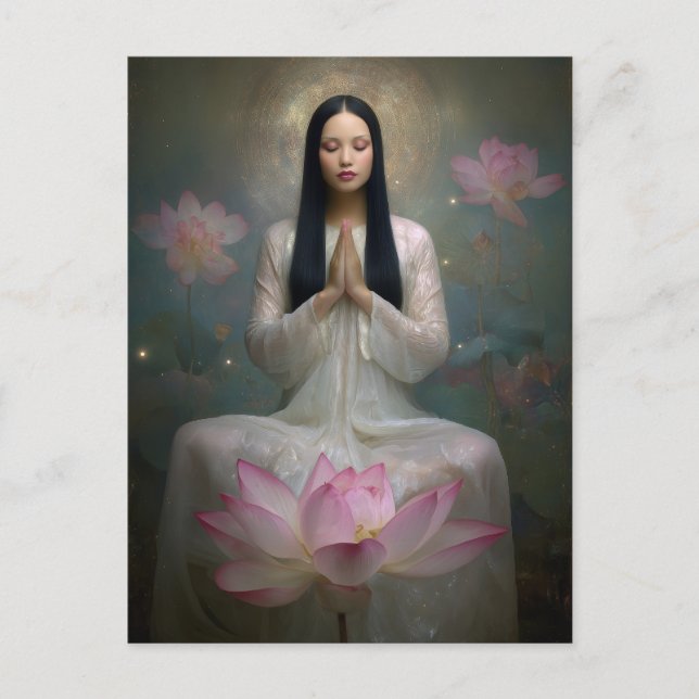 Ethereal Goddess Quan Yin High Frequency Floral  Postcard (Front)