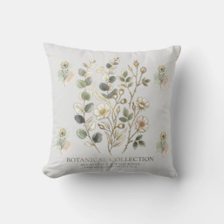 Ethereal Gold & Sage Botanical Collection Throw Pillow