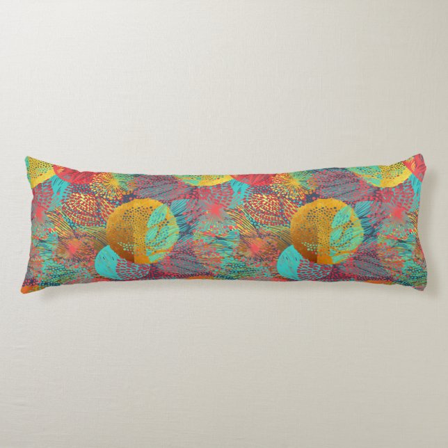 Ethereal Golden Blossoms - Seamless Floral Harmony Body Pillow (Front)