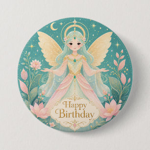 Ethereal Golden-Winged Fairy Angel 3 Inch Round Button