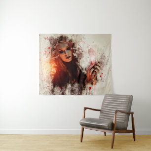 Ethereal Gothic Woman with Red Accents Tapestry