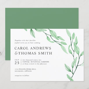 Ethereal Green   Chic Botanical Leaves wedding Invitation