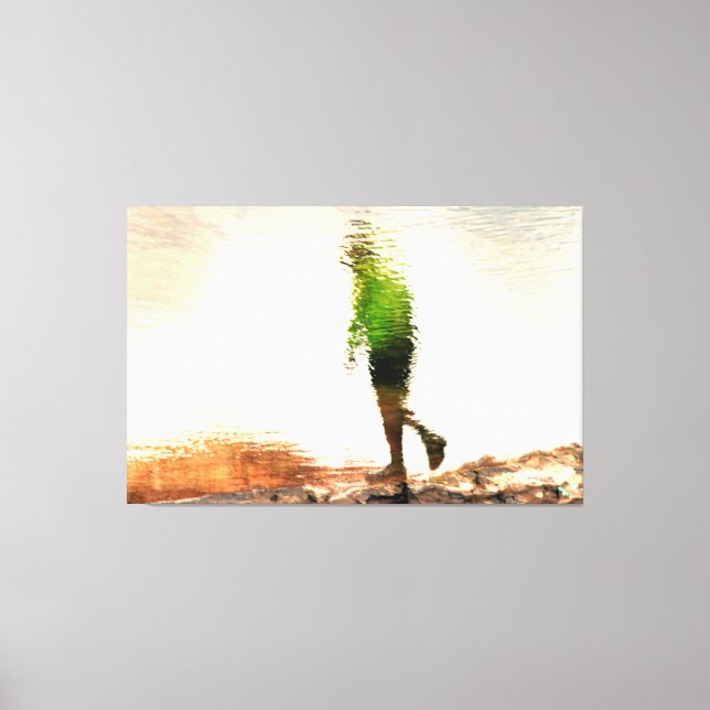 Ethereal Green Figure Water Reflection Abstract Canvas Print (Front)