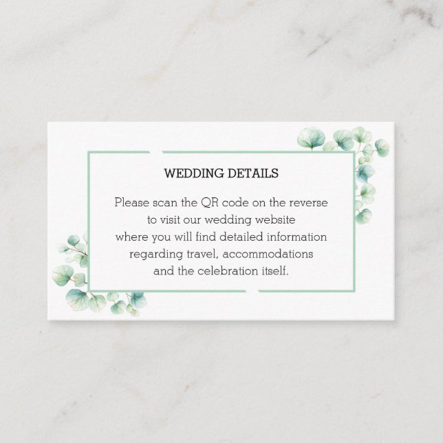 Ethereal Green Garden Inspired Leaves Wedding QR Enclosure Card (Front)