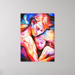 Ethereal Guardian Embrace – Fantasy Stained Glass Canvas Print