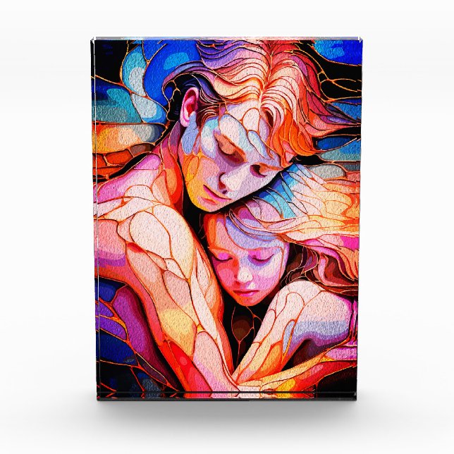 Ethereal Guardian Embrace – Fantasy Stained Glass Photo Block (Front)