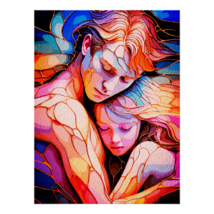 Ethereal Guardian Embrace – Fantasy Stained Glass Poster