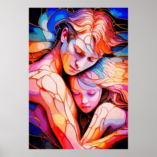 Ethereal Guardian Embrace – Fantasy Stained Glass Poster (Front)