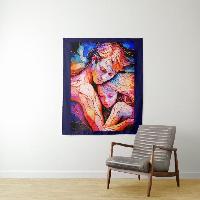 Ethereal Guardian Embrace – Fantasy Stained Glass Tapestry (In Situ)