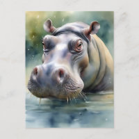 Ethereal Hippo Watercolor