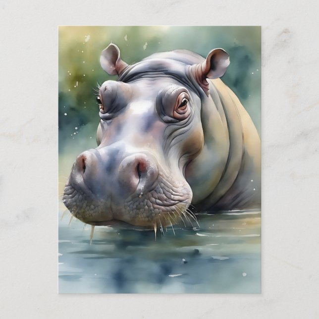 Ethereal Hippo Watercolor Postcard (Front)