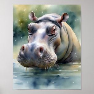 Ethereal Hippo Watercolor Poster