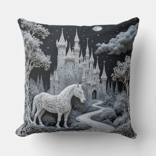 Ethereal Horse and Enchanted Castle Throw Pillow
