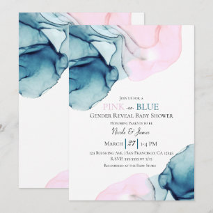Ethereal Inky Teal Pink or Blue Baby Gender Shower Invitation