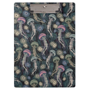 Ethereal Jellyfish and Anemones in Teal and Pink Clipboard