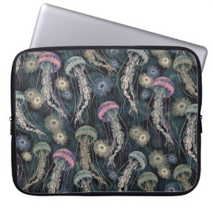 Ethereal Jellyfish and Anemones in Teal and Pink Laptop Sleeve