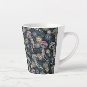 Ethereal Jellyfish and Anemones in Teal and Pink Latte Mug
