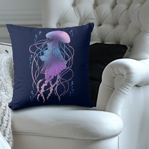 Ethereal Jellyfish Violet Blue Throw Pillow