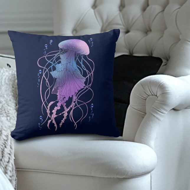 Ethereal Jellyfish Violet Blue Throw Pillow (Creator Uploaded)