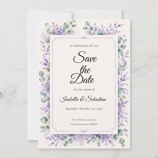 Ethereal Lavender Floral Wedding Save The Date (Front)