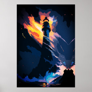 Ethereal Lighthouse – Dramatic Seascape Poster