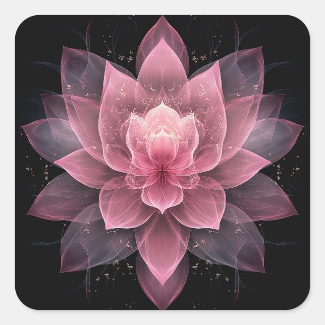 Ethereal Lotus Flower - Light Pink Black Floral Square Sticker (Front)