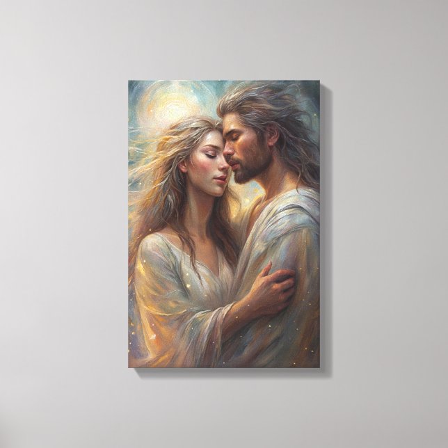 Ethereal Lovers Dreamy Romantic Oil Paint Art Canvas Print (Front)