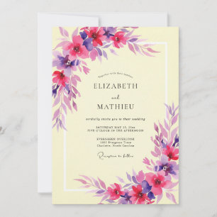 Ethereal Magenta Violet Peony Wedding Invitation