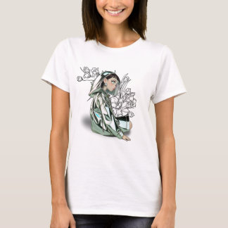 Ethereal Manga Girl in Silver Raincoat T-Shirt