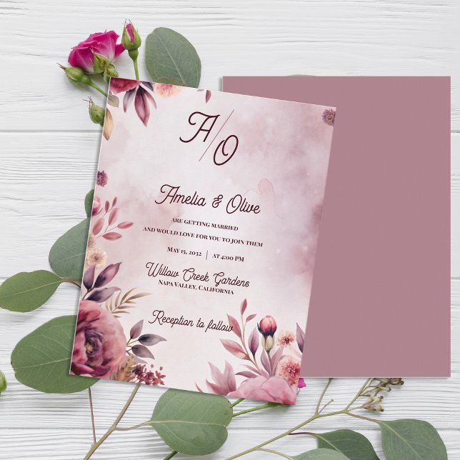 Ethereal Mauve Romantic Luxury Wedding Invitation (Ethereal Mauve Fine Art Floral Wedding Invitation | Romantic Luxury Blush Wedding Invitation)