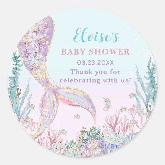 Ethereal Mermaid Under the Sea Baby Shower Classic Round Sticker (Front)