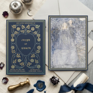 Ethereal Midnight Navy & Gold Vintage Celestial  Invitation
