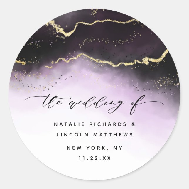 Ethereal Mist Ombre Amethyst Purple Aurora Wedding Classic Round Sticker (Front)