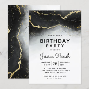 Ethereal Mist Ombre Black Moody Birthday Party Invitation