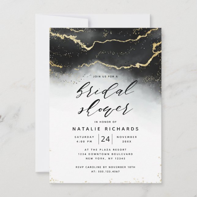 Ethereal Mist Ombre Black Watercolor Bridal Shower Invitation (Front)