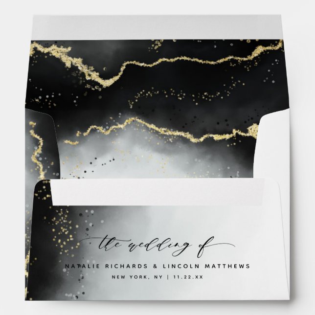 Ethereal Mist Ombre Black Watercolor Moody Wedding Envelope (Back (Bottom))