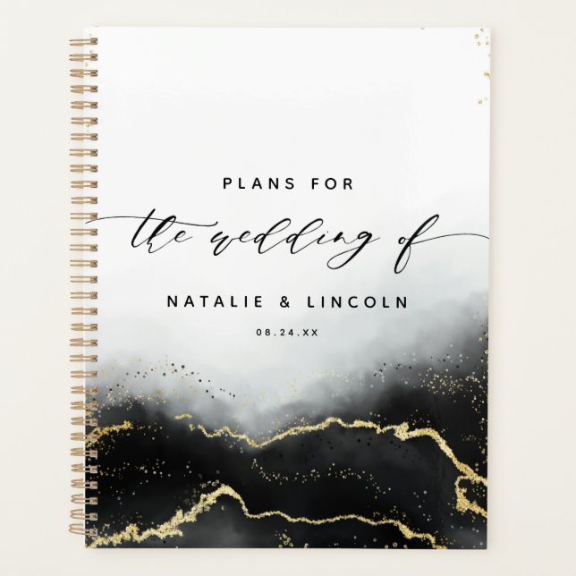 Ethereal Mist Ombre Black Watercolor Moody Wedding Planner (Front)