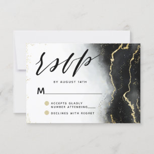 Ethereal Mist Ombre Black Watercolor Moody Wedding RSVP Card