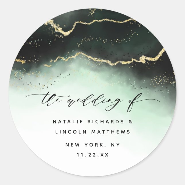 Ethereal Mist Ombre Emerald Green Aurora Wedding Classic Round Sticker (Front)