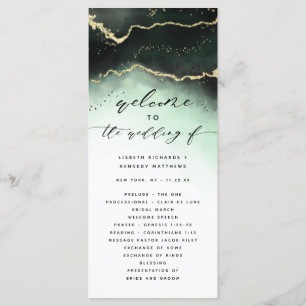 Ethereal Mist Ombre Emerald Green Wedding Ceremony Program
